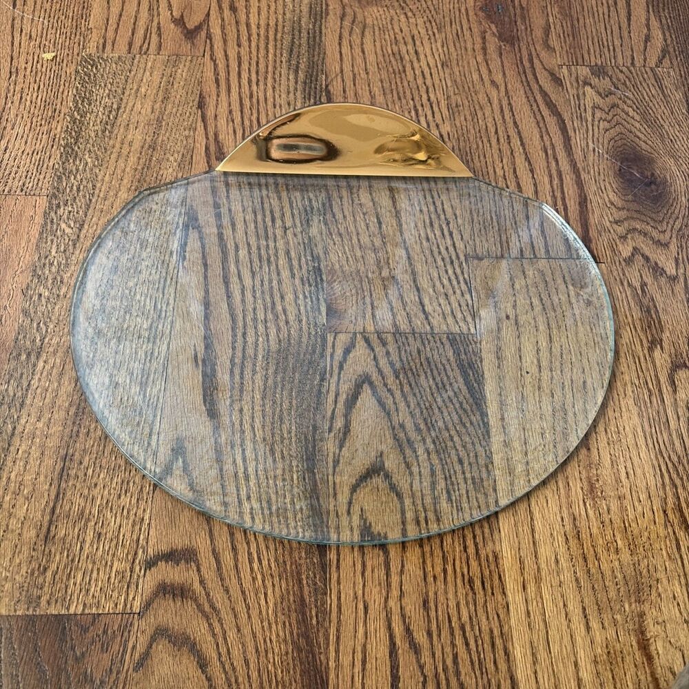 Annieglass Mod Rounded Server Glass Tray with Gold Accents